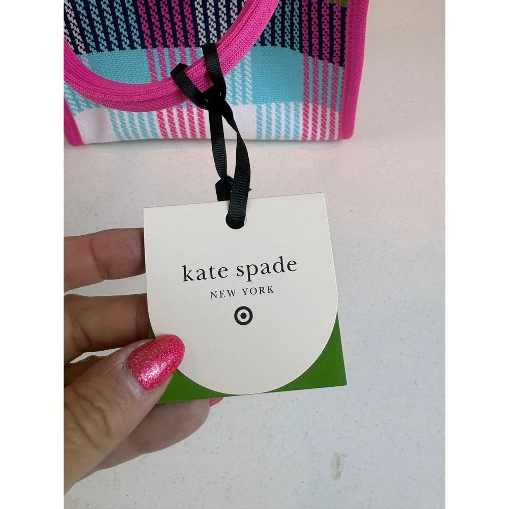 Kate Spade New York Target Pink Plaid Knit Mini Tote Crossbody Bag New - Picture 8 of 11